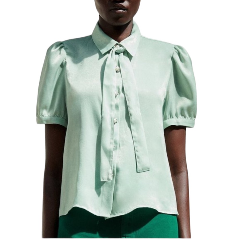 🍈NEW ZARA Top with Rhinestone Buttons